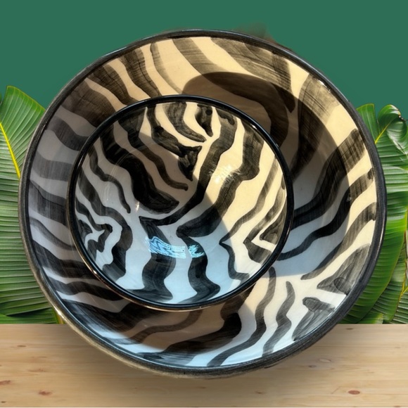 Zebra & Brown Giraffe Dip Chip Bowl Set Pottery Bowls from my Clay Studio NEW - Picture 6 of 15